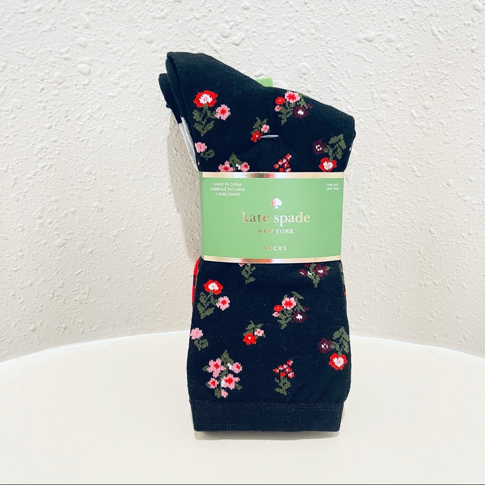 Kate Spade 3Pairs Crew Socks Floral Dots Stripes OS NWT
